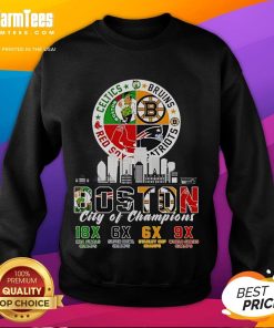 Alt Text: Official Boston Celtics, Bruins, Red Sox, and Patriots City of Champions sweatshirt showcasing Boston's sports pride.