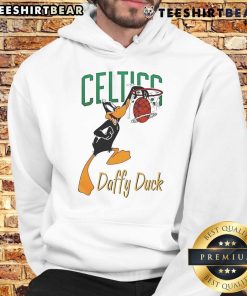Official Boston Celtics Daffy Duck Dunk Hoodie featuring vibrant graphics and team colors, perfect for fans and collectors.