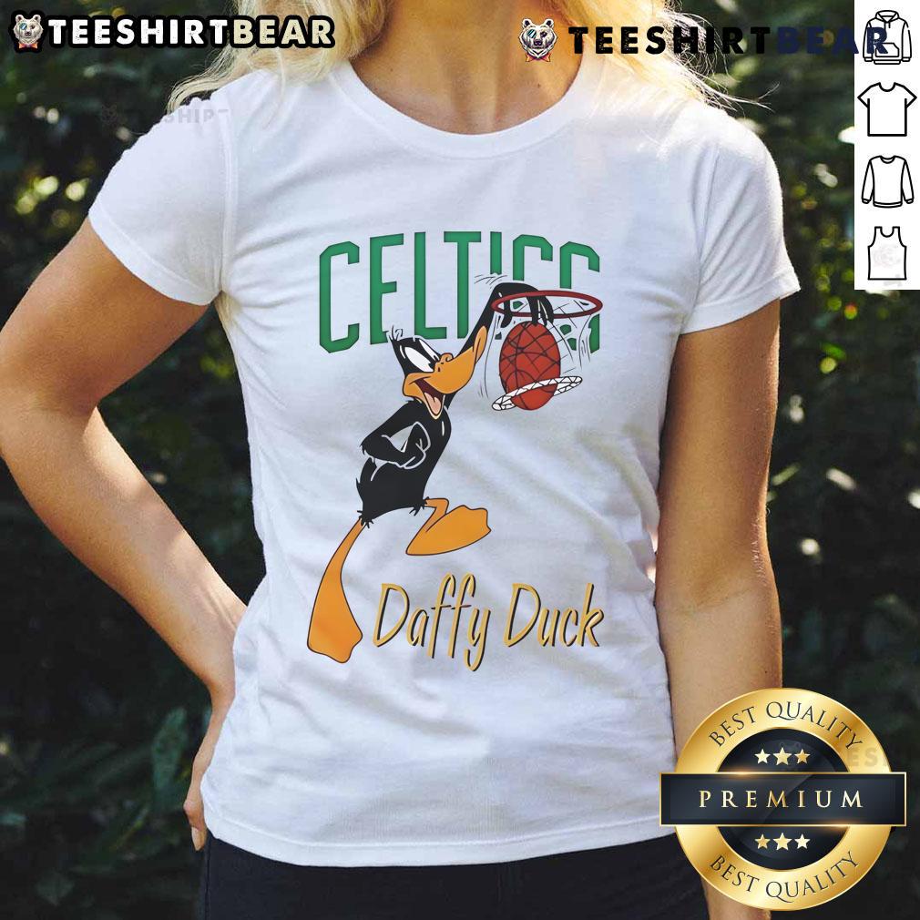 Official Boston Celtics Daffy Duck Dunk Ladies Tee Official Boston Celtics Daffy Duck Dunk Ladies Tee featuring vibrant graphics and team colors for sports fans.