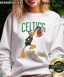 Official Boston Celtics Daffy Duck Dunk Sweatshirt featuring vibrant graphics and cozy design for fans.