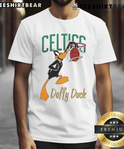 Official Boston Celtics Daffy Duck Dunk T-Shirt featuring a vibrant graphic of Daffy Duck in Celtics gear.
