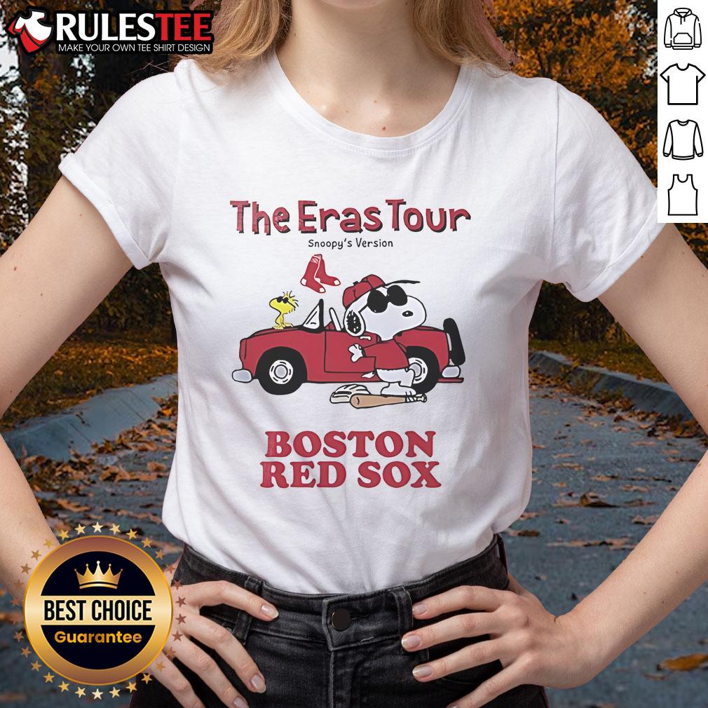 Official Boston Red Sox The Eras Tour Snoopy Ladies Tee Alt Text: Boston Red Sox Eras Tour Snoopy ladies tee featuring vibrant graphics and stylish design for fans.