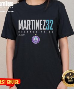 Official Brianna Martinez 32 Orlando Pride Elite Ladies Tee showcasing vibrant team colors and stylish design.