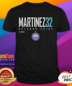 Alt Text: Official Brianna Martinez 32 Orlando Pride Elite T-Shirt featuring vibrant colors and team logo, perfect for fans.