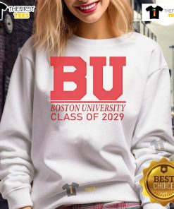 Official BU Boston University Class of 2029 sweatshirt in navy blue, featuring logo and year design, perfect for alumni pride.