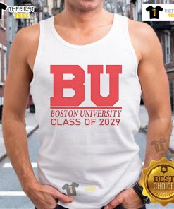 Official BU Boston University Class of 2029 tank top featuring school colors and logo, perfect for proud students.