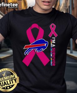 Alt Text: Official Buffalo Bills X Cancer Awareness I'M A Survivor T-Shirt featuring vibrant team colors and supportive message.