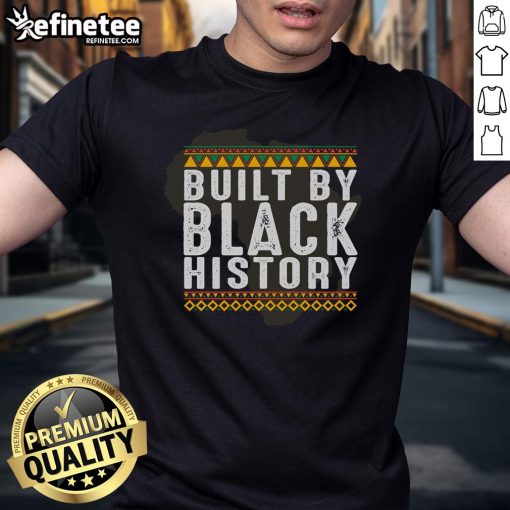 Official Built By Black History Africa Map T-Shirt featuring a vibrant graphic of the African continent and cultural motifs.
