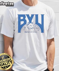 Official BYU Brigham Young University T-Shirt featuring the iconic logo in navy blue and white colors.