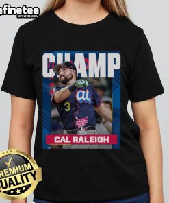 Official Cal Raleigh Seattle Mariners 2025 T-Mobile Home Run Derby Champion MLB Ladies Tee featuring vibrant design.