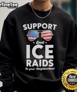 Alt Text: Official Carl Higbie wearing a Support Local Ice Raids in Your Neighborhood sweatshirt at a community event.