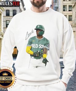 Alt Text: Official Ceddanne Rafaela Boston Red Sox signature sweatshirt featuring team colors and stylish design for fans.