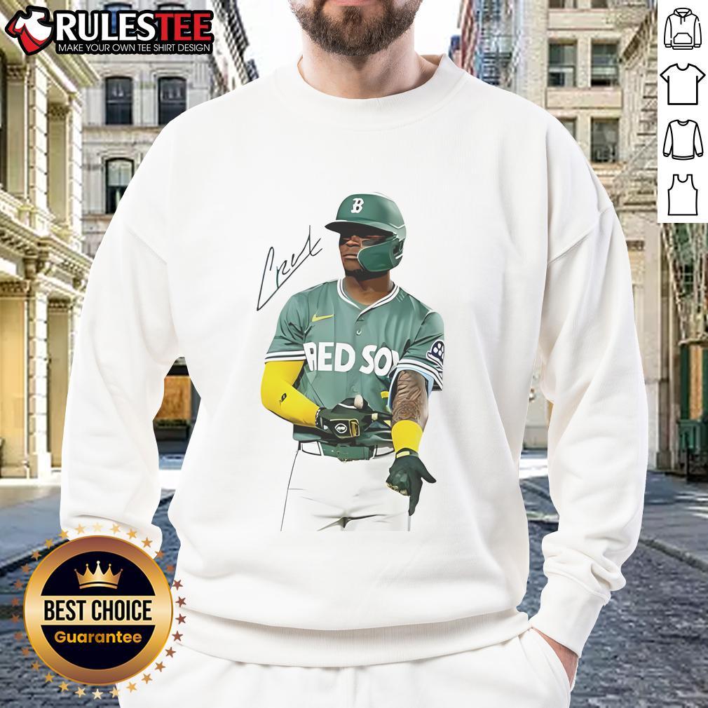 Official Ceddanne Rafaela Boston Red Sox Signature Sweatshirt Alt Text: Official Ceddanne Rafaela Boston Red Sox signature sweatshirt featuring team colors and stylish design for fans.