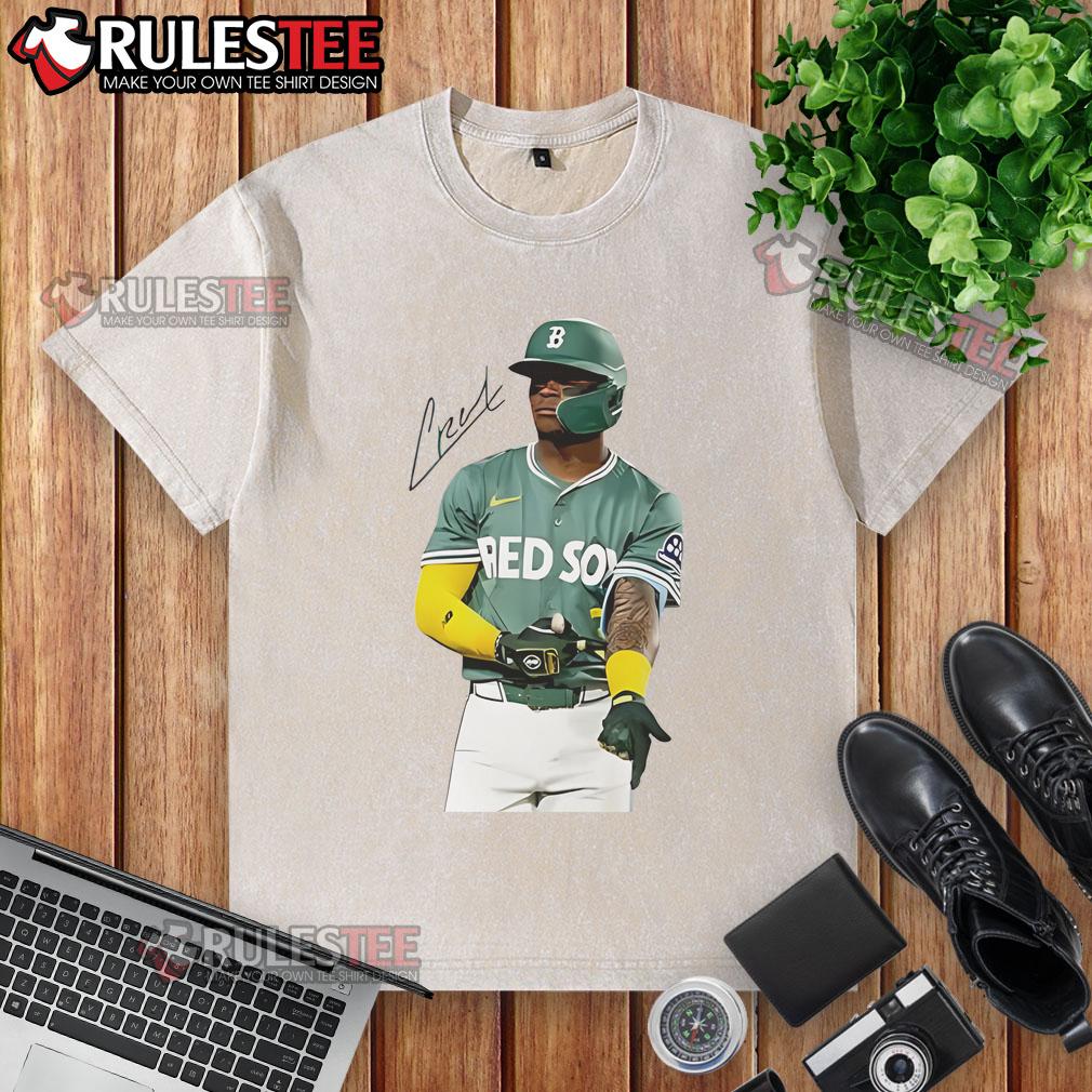 Official Ceddanne Rafaela Boston Red Sox Signature Washed T Shirt Alt Text: Official Ceddanne Rafaela Boston Red Sox signature washed t-shirt featuring team colors and logo, perfect for fans.
