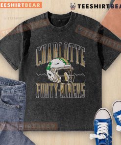 Alt Text: Official Charlotte 49ers football helmet graphic on a washed t-shirt, perfect for fans and game day attire.