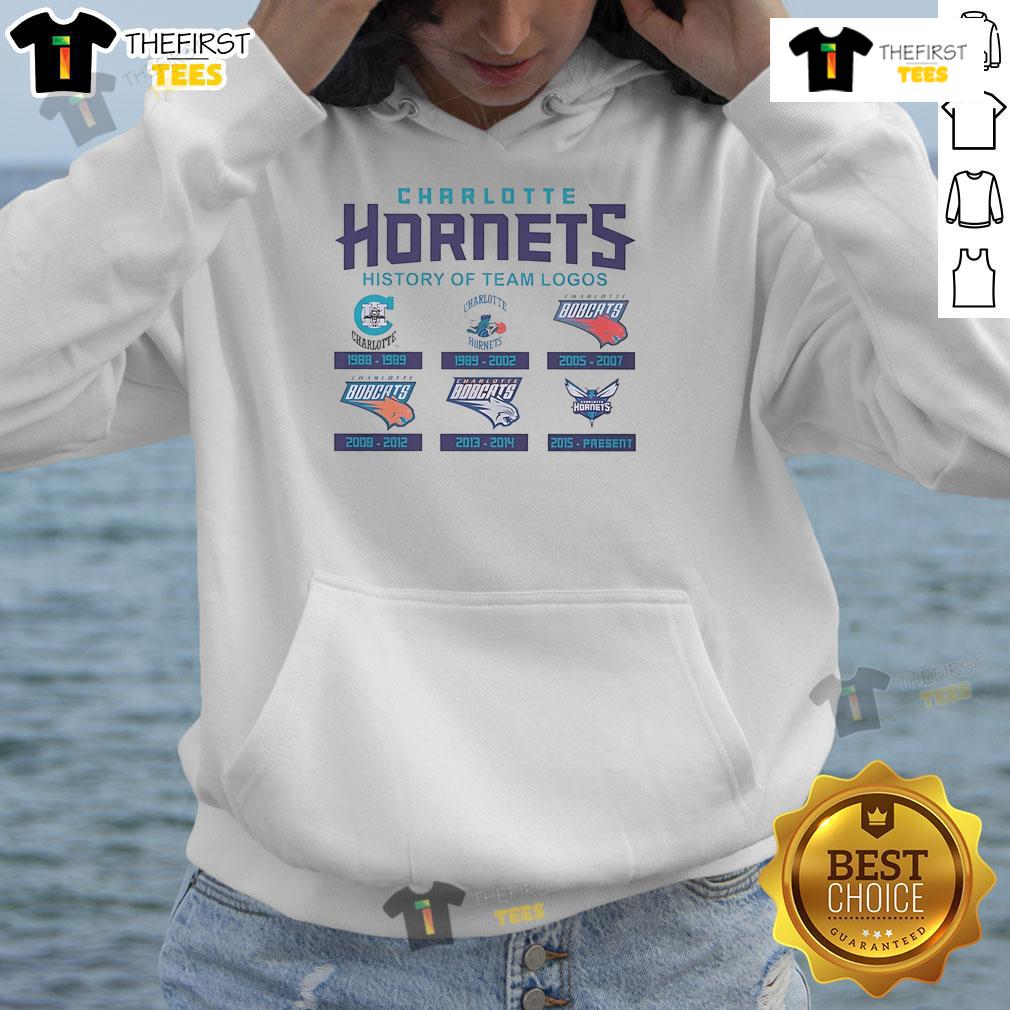 Official Charlotte Hornets History Of Team Logos Hoodie Official Charlotte Hornets History of Team Logos Hoodie showcasing iconic team logos in vibrant colors.