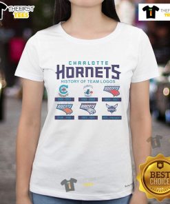 Official Charlotte Hornets history of team logos ladies tee featuring iconic logo designs and stylish fit for fans.