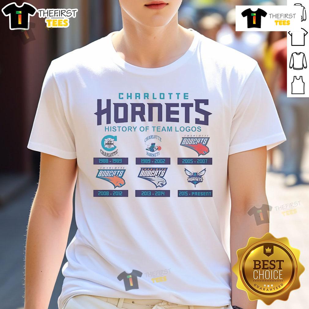 Official Charlotte Hornets History Of Team Logos T Shirt Official Charlotte Hornets History of Team Logos T-Shirt featuring iconic logo designs and vibrant team colors.