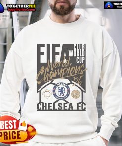 Alt Text: Official Chelsea 2025 FIFA Club World Cup Champions sweatshirt featuring team logo and commemorative design.