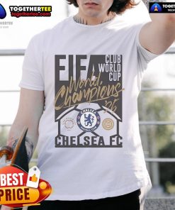 Official Chelsea 2025 FIFA Club World Cup Champions T-Shirt featuring team logo and celebratory design for fans.