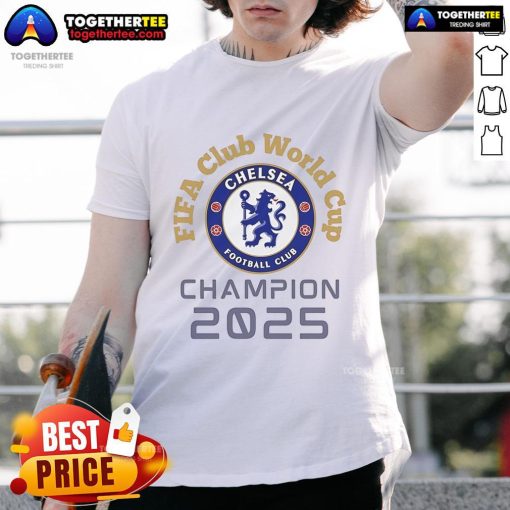 Alt Text: Official Chelsea FC FIFA Club World Cup 2025 Champion T-Shirt featuring team logo and celebratory design.