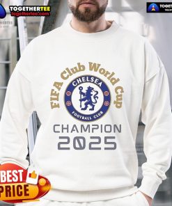 Official Chelsea FC FIFA Club World Cup Champion 2025 sweatshirt featuring team logo and commemorative design.
