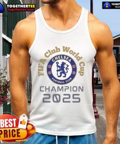 Alt Text: Official Chelsea FC FIFA Club World Cup Champion 2025 tank top featuring team logo and vibrant blue design.