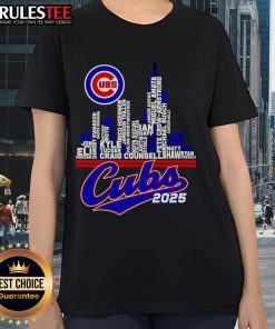 Official Chicago Cubs 2025 skyline name ladies tee featuring vibrant colors and stylish design for fans.