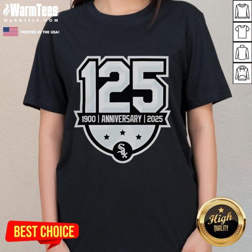 Official Chicago White Sox 125th Anniversary 1990-2025 logo on a ladies tee, celebrating the team's rich history.