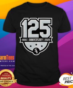 Official Chicago White Sox 125th Anniversary 1990-2025 logo t-shirt featuring team colors and commemorative design.