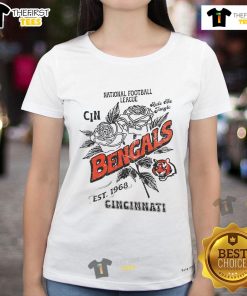 Official Cincinnati Bengals Rose Ladies Tee, National Football League Est. 1968, stylish women's apparel for fans.