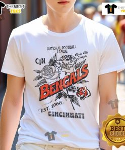 Official Cincinnati Bengals Rose NFL T-Shirt, established 1968, featuring team logo and stylish design for fans.