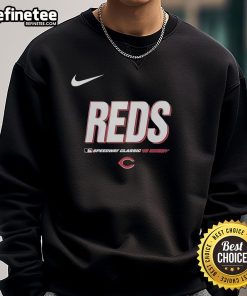 Official Cincinnati Reds 2025 MLB Speedway Classic wordmark sweatshirt in vibrant red, perfect for fans and casual wear.