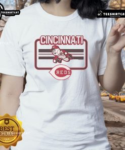 Official Cincinnati Reds Fanfare Ladies Tee featuring a stylish design perfect for female fans of the Cincinnati Reds.