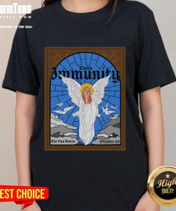 Official Clairo Immunity Angel Stained Glass Ladies Tee featuring vibrant artwork and stylish design for fans.
