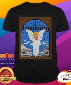 Alt Text: Official Clairo Immunity Angel Stained Glass T-Shirt featuring vibrant angel artwork and a stylish design.