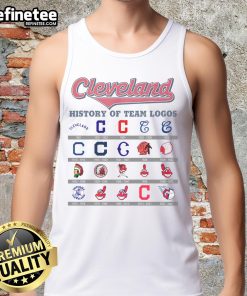 Official Cleveland Baseball history of team logos tank top featuring iconic logos and team colors.