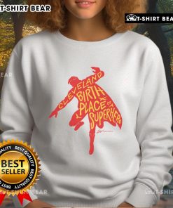 Official Cleveland Birth Place of a Superhero silhouette sweatshirt featuring a stylish design and vibrant colors.