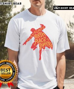 Official Cleveland Birth Place Of A Superhero Silhouette T-Shirt featuring a superhero silhouette design in vibrant colors.