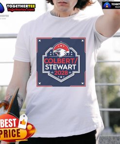 Official Colbert Stewart 2028 T-Shirt featuring bold graphics and campaign logo, perfect for supporters and fans.