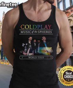 Official Coldplay Music of the Spheres World Tour 25 tank top featuring vibrant graphics and tour branding.