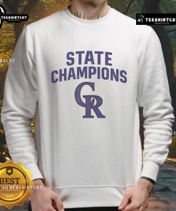 Official Colorado Rockies State Champions sweatshirt featuring team logo and vibrant colors for fans and collectors.