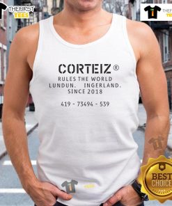 Official Corteiz Rules the World Lundun Tank Top featuring bold graphic design and comfortable fit for casual wear.