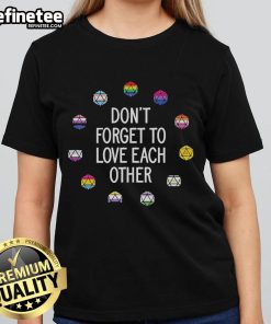 Official Critical Role LGBTQ Pride Flags tee with 'Don't Forget To Love Each Other' slogan for ladies.