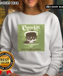 Alt Text: Official Cypress Hill concert poster for Aug 31, 2025, at Marymoor Park, Redmond, WA, featured on a sweatshirt.
