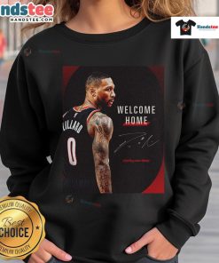 Alt Text: Official Damian Lillard Portland Trail Blazers signature sweatshirt featuring team colors and logo, perfect for fans.