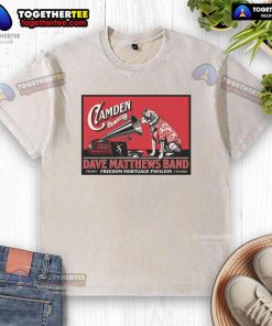 Alt Text: Official Dave Matthews Band Freedom Mortgage Pavilion Camden NJ July 25, 2025 poster on a washed t-shirt.