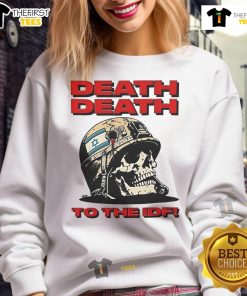 Official Death sweatshirt featuring 'Death to the IDF' slogan, perfect for expressing bold statements in streetwear fashion.