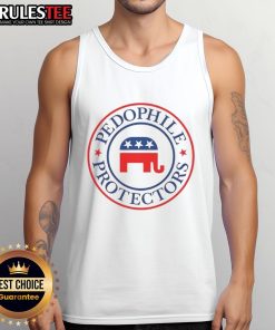 Official Democrats Pedophile Protectors tank top featuring bold text design for political activism and awareness.