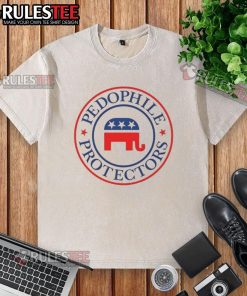 Official Democrats Pedophile Protectors washed t-shirt featuring bold graphics and statement, ideal for political statement attire.
